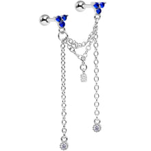 将图片加载到图库查看器，16G 1/4 Clear Blue Gem Cute Clusters Cartilage Chain Earring
