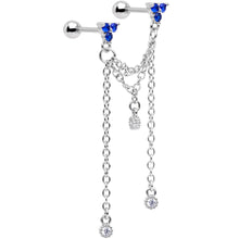 将图片加载到图库查看器，16G 1/4 Clear Blue Gem Cute Clusters Cartilage Chain Earring
