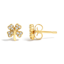 Load image into Gallery viewer, 10K Yellow Gold Diamond Accent 4 Leaf Clover Stud Earrings
