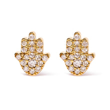 Load image into Gallery viewer, 10K Yellow Gold Diamond Accented Hamsa Stud Earrings (H-I Color, I1-I2 Clarity)
