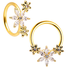 Load image into Gallery viewer, 16G 3/8 Clear CZ Gem Gold Tone Fun Flowers Horseshoe BCR Captive Ring Set
