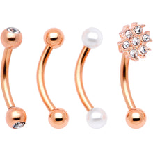Load image into Gallery viewer, 16G 5/16 Gem Rose Gold Tone Curved Eyebrow Daith Rook Set of 4
