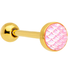 Load image into Gallery viewer, Gold PVD Pink Mermaid Scale Barbell Tongue Ring
