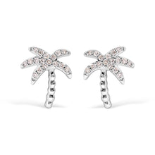 将图片加载到图库查看器，10K White Gold 1/10 Cttw Diamond  Encrusted Palm Tree Stud Earrings (H-I Color, I1-I2 Clarity)

