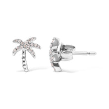 将图片加载到图库查看器，10K White Gold 1/10 Cttw Diamond  Encrusted Palm Tree Stud Earrings (H-I Color, I1-I2 Clarity)
