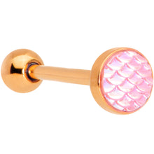 Load image into Gallery viewer, Rose Gold PVD Pink Mermaid Scale Barbell Tongue Ring
