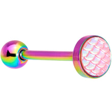将图片加载到图库查看器，Rainbow PVD Pink Mermaid Scale Barbell Tongue Ring
