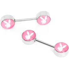 Load image into Gallery viewer, Licensed Pink White Playboy Bunny Barbell Nipple Ring Set

