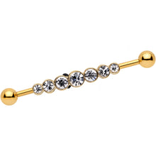 Load image into Gallery viewer, 14G Clear Gem Gold IP Super Seven Industrial Barbell 38mm
