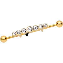 Load image into Gallery viewer, 14G Clear Gem Gold IP Super Seven Industrial Barbell 38mm
