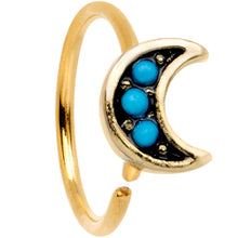 Load image into Gallery viewer, 20G 5/16 Blue Orb Gold Tone Crescent Moon Seamless Circular Ring

