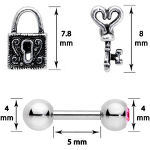 Load image into Gallery viewer, 16G 1/4 Pink Gem Lock and Key Cartilage Tragus Earring Set of 3
