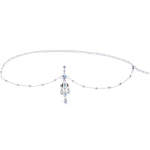 Load image into Gallery viewer, Aqua Gem Dancing Queen Chandelier Dangle Belly Ring Belly Chain
