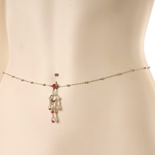 Load image into Gallery viewer, Pink Gem Dancing Queen Chandelier Dangle Belly Ring Belly Chain
