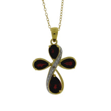 将图片加载到图库查看器，Garnet Diamond Cross Religious Pendant Sterling Silver
