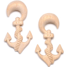 Load image into Gallery viewer, Organic Hand Carved Wood Nautical Anchor Hanger Plug Set 4mm to 10mm
