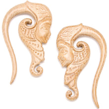 将图片加载到图库查看器，Hand Carved Wood Forest Nymph Hanger Plug Set 6mm to 18mm

