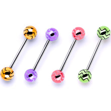 Load image into Gallery viewer, Summer Party Zig Zag Barbell Tongue Ring Set of 4

