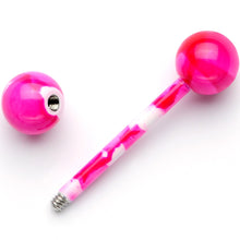 Load image into Gallery viewer, 14G 5/8 Pink White Camouflage Straight Barbell Tongue Ring
