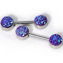 Load image into Gallery viewer, 14G 9/16 Purple Synthetic Druzy Paradise Barbell Nipple Ring Set
