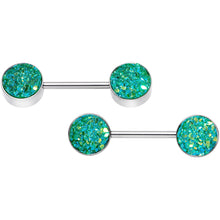 将图片加载到图库查看器，14G 9/16 Green Synthetic Druzy Garden Barbell Nipple Ring Set
