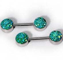 将图片加载到图库查看器，14G 9/16 Green Synthetic Druzy Garden Barbell Nipple Ring Set
