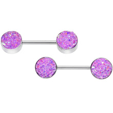 Load image into Gallery viewer, 14G 9/16 Lavender Synthetic Druzy Lovely Barbell Nipple Ring Set
