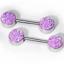 Load image into Gallery viewer, 14G 9/16 Lavender Synthetic Druzy Lovely Barbell Nipple Ring Set
