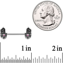 Load image into Gallery viewer, 14G 9/16 Pink Gem Hamsa Hand Barbell Nipple Ring Set
