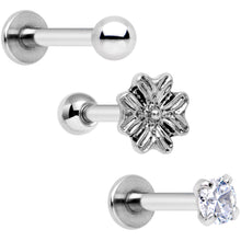 Load image into Gallery viewer, 16G 1/4 Clear Gem Flowers Cartilage Tragus Earring Set of 3
