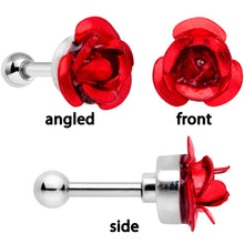 Load image into Gallery viewer, 16G 1/4 Clear Gem Red Rose Flower Cartilage Tragus Earring Set of 3
