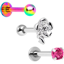 将图片加载到图库查看器，16G 1/4 Pink Gem Rainbow Cartilage Tragus Earring Set of 3
