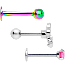 将图片加载到图库查看器，16G 1/4 Pink Gem Rainbow Cartilage Tragus Earring Set of 3
