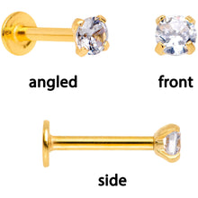 Load image into Gallery viewer, 16G 1/4 Clear Gem Gold Tone Spring Cartilage Tragus Set of 3
