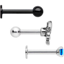 Load image into Gallery viewer, 16G 1/4 Blue Gem Spring Black Cartilage Tragus Earring Set of 3
