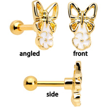 Load image into Gallery viewer, 16G 1/4 Clear Gem Gold Tone Butterfly Cartilage Tragus Set of 3
