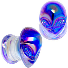 Load image into Gallery viewer, Aurora Blue Glass Outer Space Alien Double Flare Plug Set 10mm to 19mm
