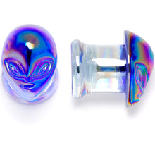 Load image into Gallery viewer, Aurora Blue Glass Outer Space Alien Double Flare Plug Set 10mm to 19mm
