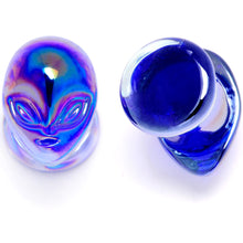 Load image into Gallery viewer, Aurora Blue Glass Outer Space Alien Double Flare Plug Set 10mm to 19mm
