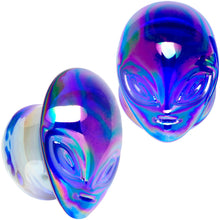 Load image into Gallery viewer, Aurora Blue Glass Outer Space Alien Double Flare Plug Set 10mm to 19mm
