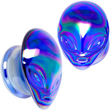 Load image into Gallery viewer, Aurora Blue Glass Outer Space Alien Double Flare Plug Set 10mm to 19mm
