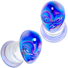 Load image into Gallery viewer, Aurora Blue Glass Outer Space Alien Double Flare Plug Set 10mm to 19mm
