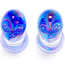 Load image into Gallery viewer, Aurora Blue Glass Outer Space Alien Double Flare Plug Set 10mm to 19mm

