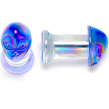 Load image into Gallery viewer, Aurora Blue Glass Outer Space Alien Double Flare Plug Set 10mm to 19mm
