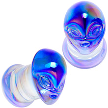 Load image into Gallery viewer, Aurora Blue Glass Outer Space Alien Double Flare Plug Set 10mm to 19mm
