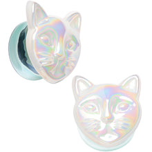 Load image into Gallery viewer, Aurora White Glass Double Flare Kitty Cat Plug Set 6mm to 25mm
