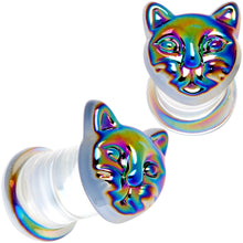 Load image into Gallery viewer, Aurora Black Glass Kitty Cat Double Flare Plug Set 6mm to 25 mm
