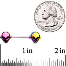 Load image into Gallery viewer, 14G 9/16 Rainbow Alien Barbell Nipple Ring Set

