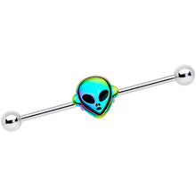 将图片加载到图库查看器，14G Iridescent Alien Face Industrial Barbell 38mm
