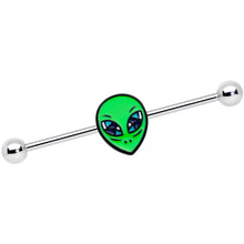 Load image into Gallery viewer, 14G Hypnotic Eye Green Alien Industrial Barbell 38mm
